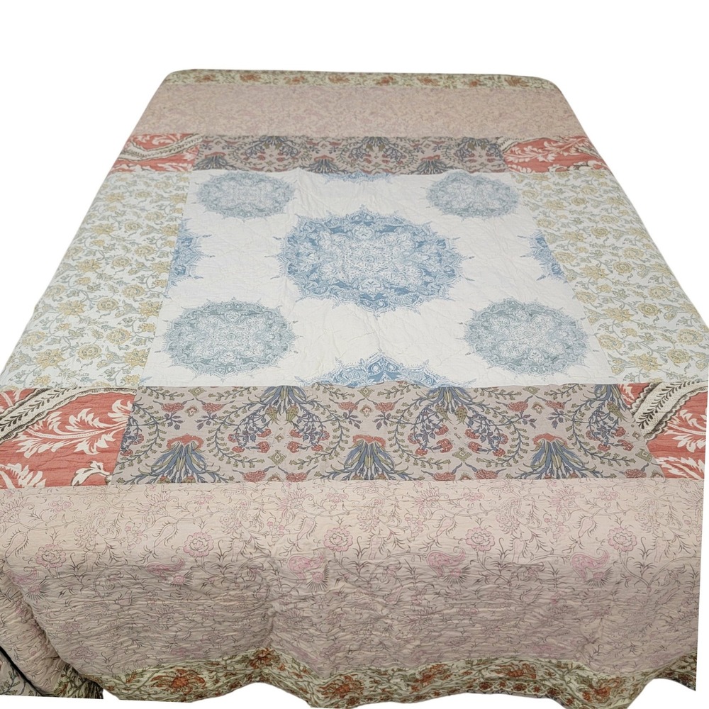 Pottery Barn Stella Kalamkari
Patchwork Cotton Quilt Queen 92x88 Boho 2011